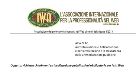 IWA scrive all’A.N.AC. per delucidazioni su pubblicazioni nei siti Web delle PA