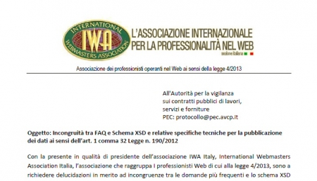 IWA scrive all'AVCP per delucidazioni su incongruenze nella documentazione